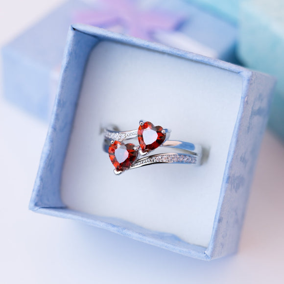 Red Twin Heart Ring