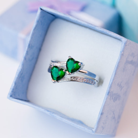 Green Twin Heart Ring