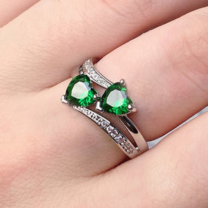Green Twin Heart Ring
