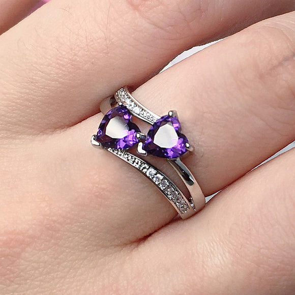 Purple Twin Heart Ring