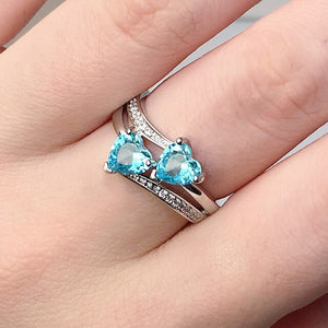 Sky Blue Twin Heart Ring