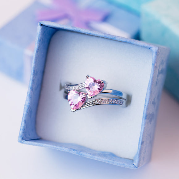 Pink Twin Heart Ring