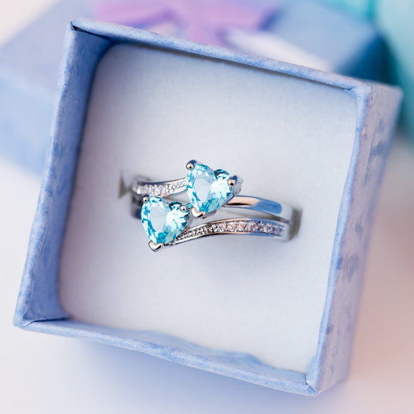 Sky Blue Twin Heart Ring