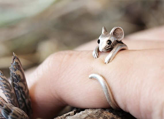Retro Mouse Silver Ring