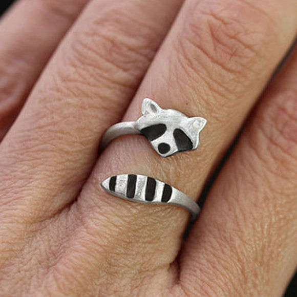 Sliver Cute Raccoon Ring