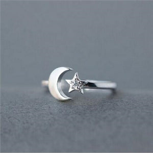 Silver Moon and Star Ring