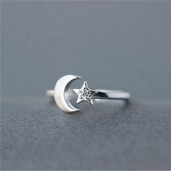 Silver Moon and Star Ring