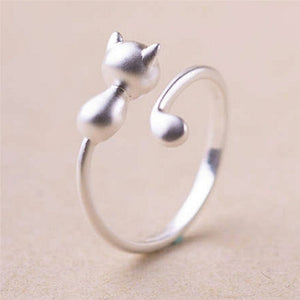 Blue&White Silver Cat Ring