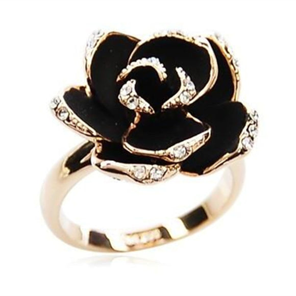 Black Flower Jeweled Rose Gold Ring