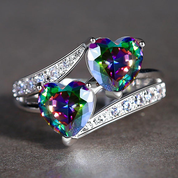 Double Heart Rainbow Ring w/ Variable Colours