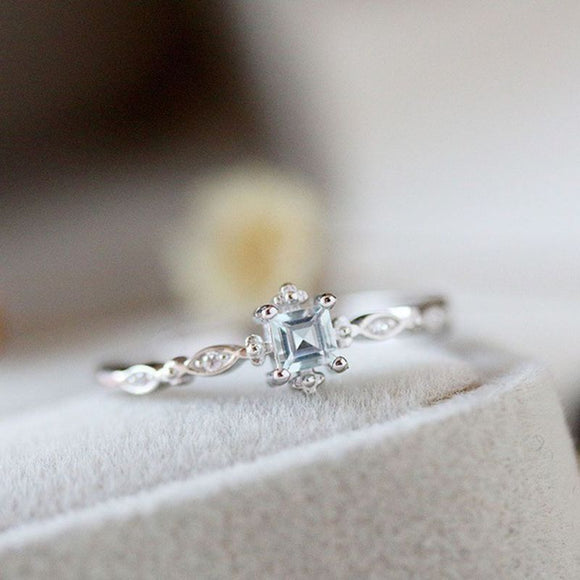 Classical Ocean Blue Crystal Ring