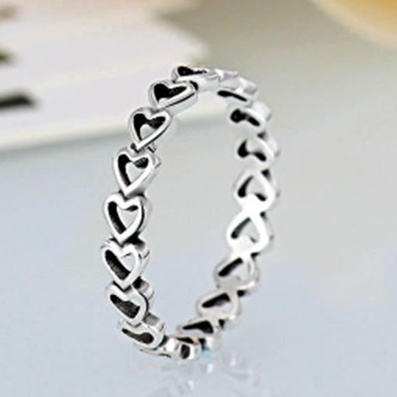 Hollow Heart Shaped Silver Ring
